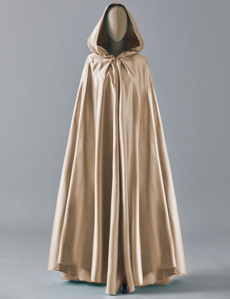 BEAUTELICATE Women's Wedding Hooded Cape Bridal Cloak Poncho Full Length Champagne - Image 2
